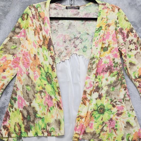 happening in the present Floral Knit Chiffon Open Front Cardigan Size S High Low - Picture 2 of 7